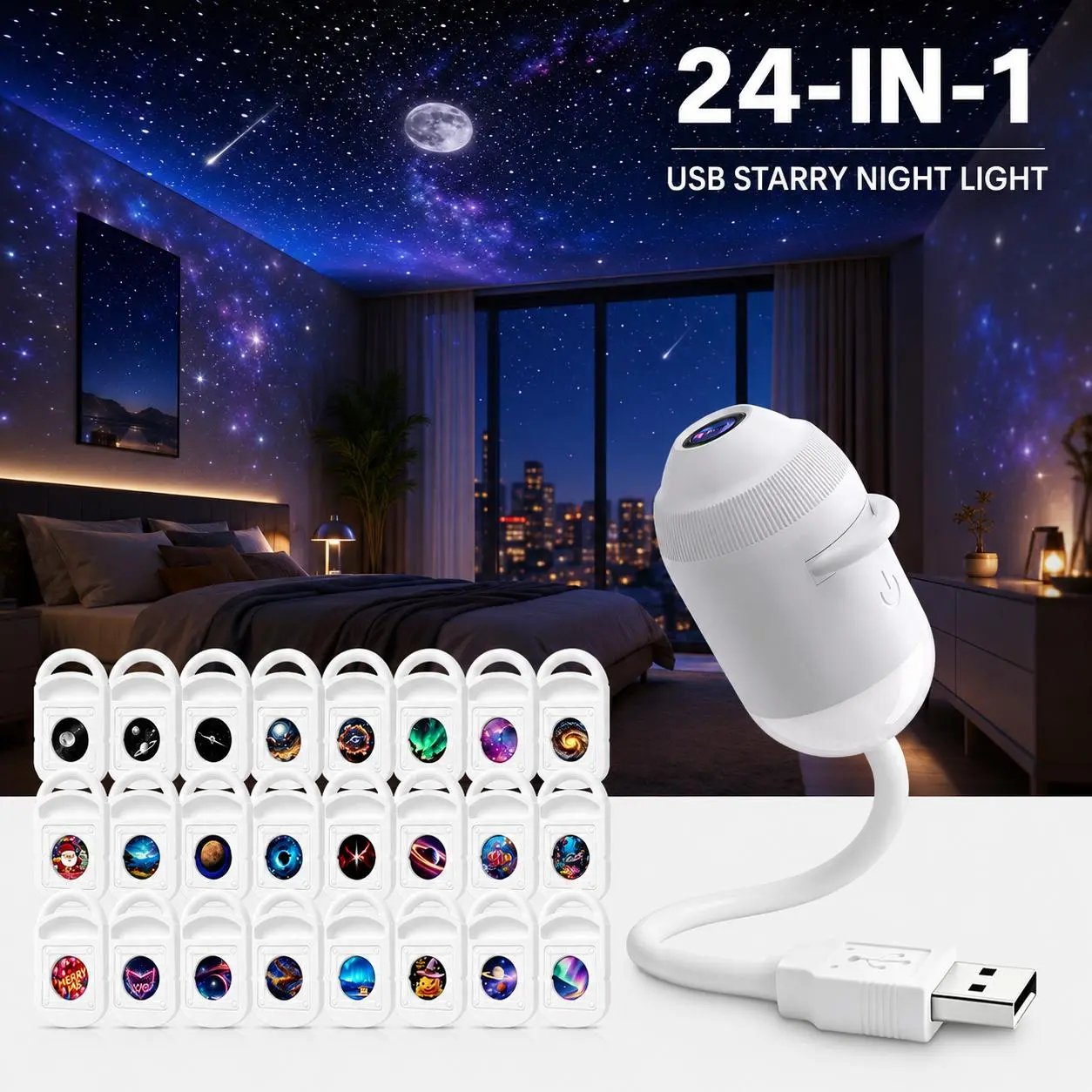 USB Starry Night Galaxy Projector & Soft LED Night Light