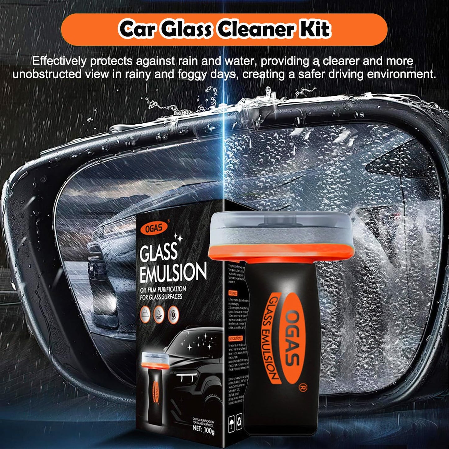 2-in-1 Car Glass Oil Film Remover & Integrated Cleaning Brush