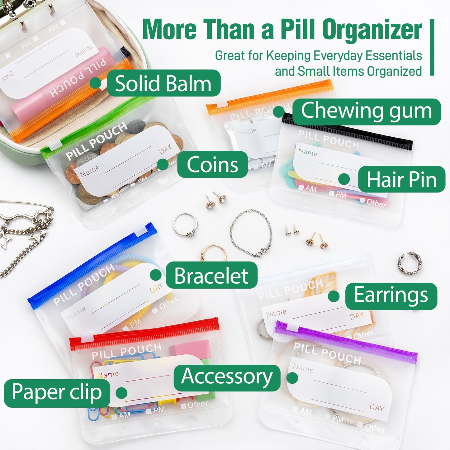 Reusable A8 Pill Pouch Set & Travel Organizer
