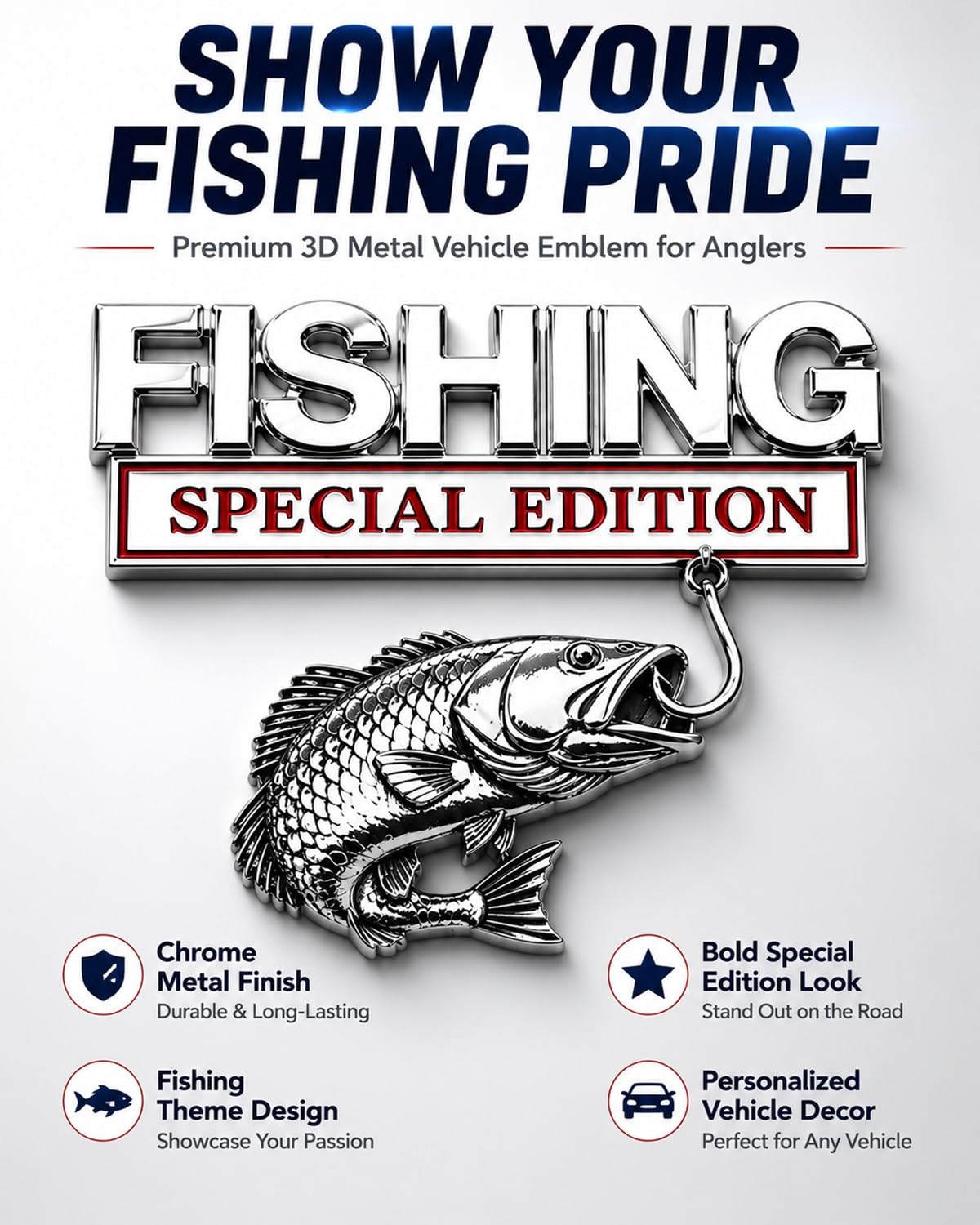 3D Metal Fishing Special Edition Car Emblem Badge Decal