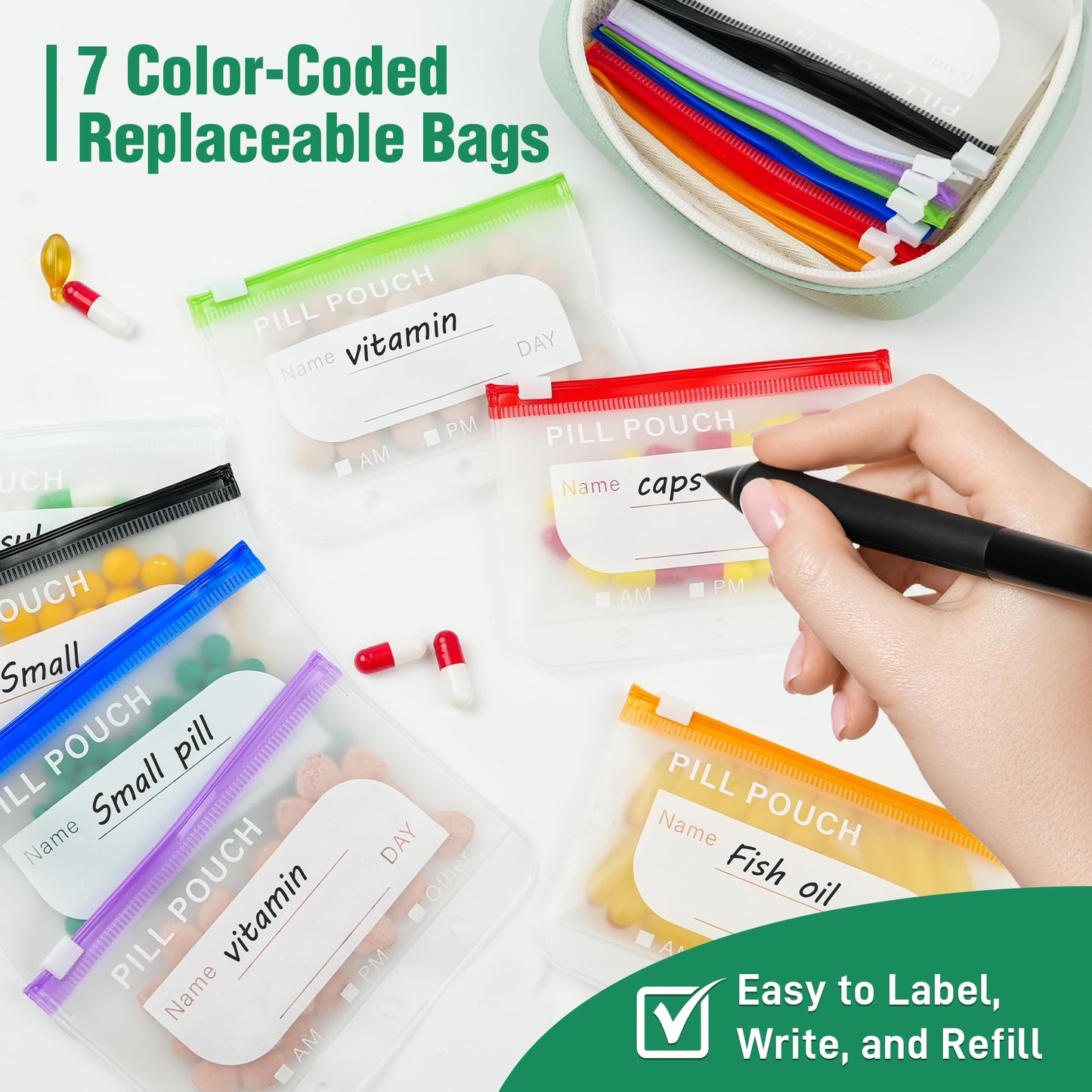Reusable A8 Pill Pouch Set & Travel Organizer