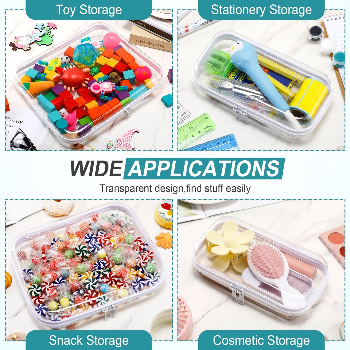 3-Piece Clear Hard PET Zipper Storage Cases