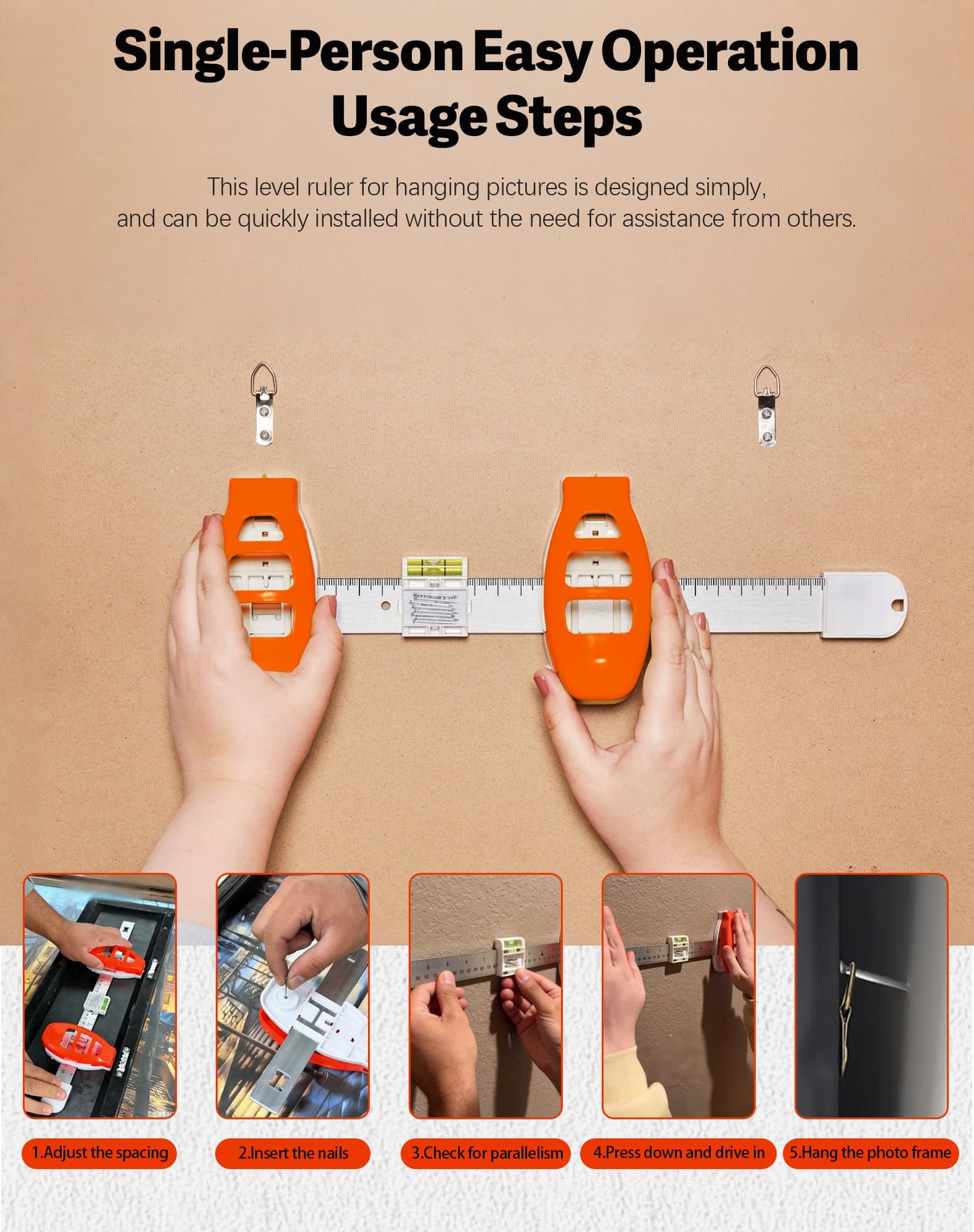All-in-One Picture Hanging Tool with Built-in Level