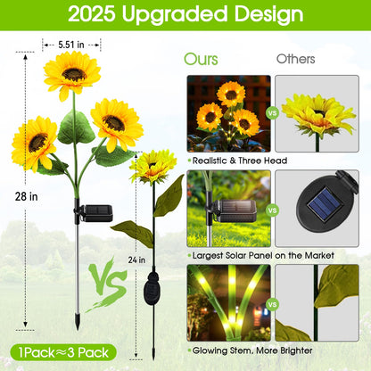 3-Pack Upgraded Solar Sunflower Garden Lights