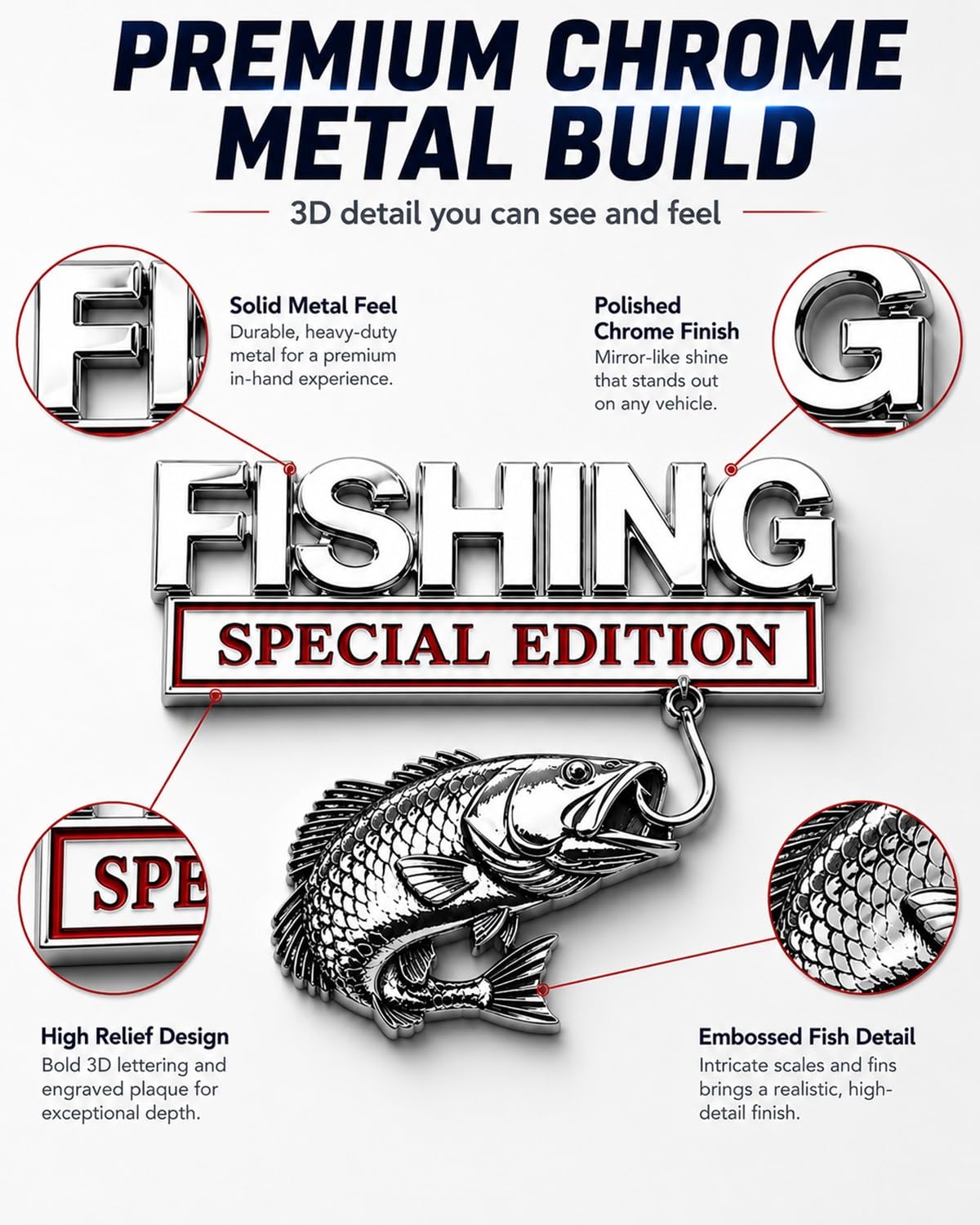 3D Metal Fishing Special Edition Car Emblem Badge Decal
