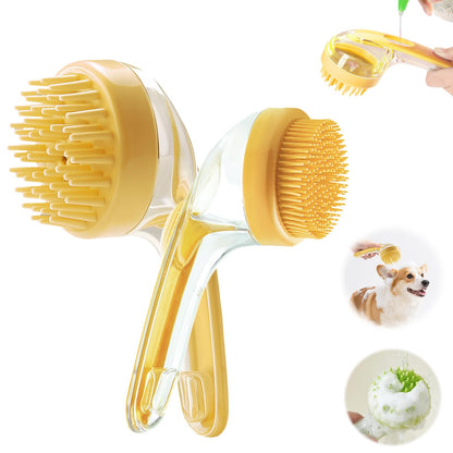 2-in-1 Pet Bath Brush with Shampoo Dispenser for Dogs and Cats