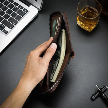 Men's Retro PU Leather Zipper Wallet
