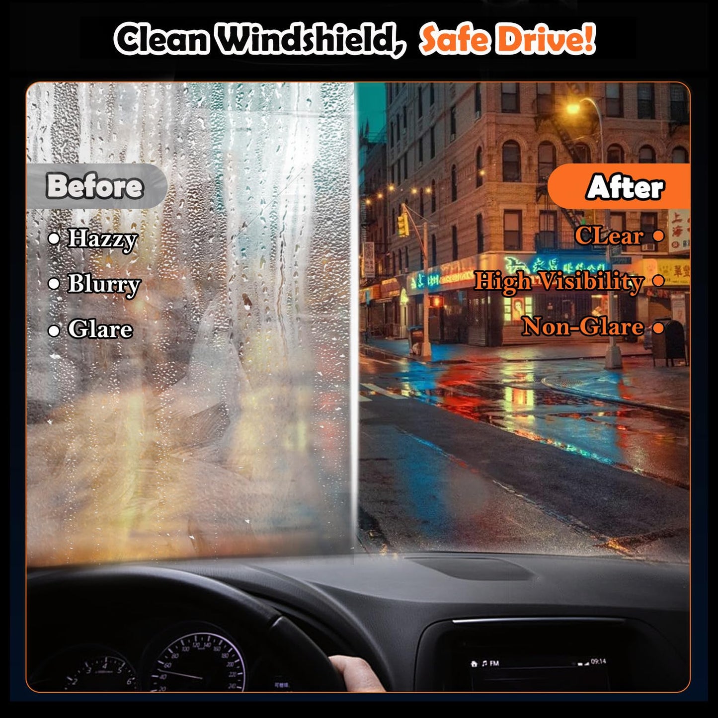 2-in-1 Car Glass Oil Film Remover & Integrated Cleaning Brush
