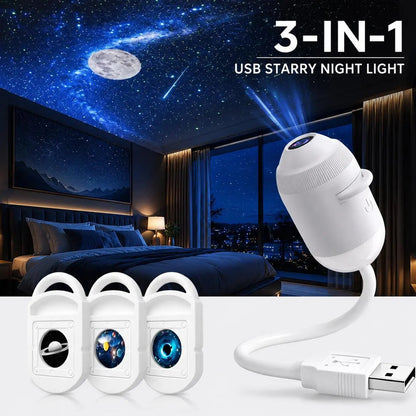 USB Starry Night Galaxy Projector & Soft LED Night Light