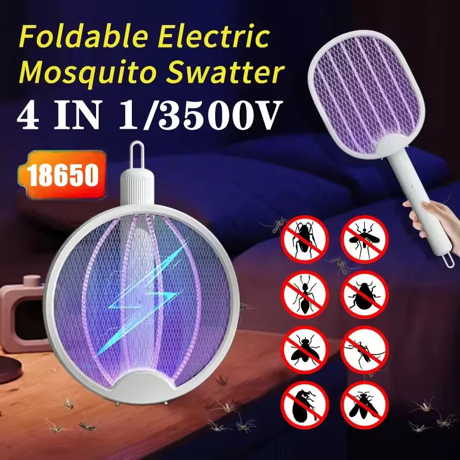 Electric Mosquito Swatter USB Rechargeable Fly Trap Foldable Mosquito Kill Racket Insect Killer With UV Light Bug Zapper