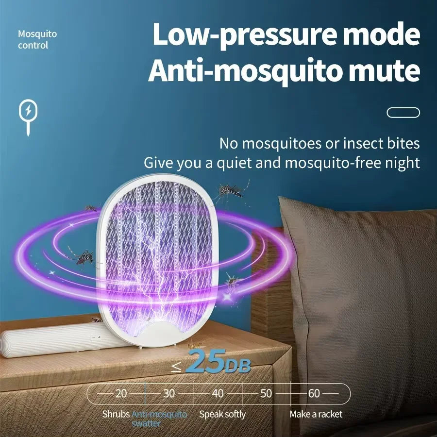 Electric Mosquito Swatter USB Rechargeable Fly Trap Foldable Mosquito Kill Racket Insect Killer With UV Light Bug Zapper