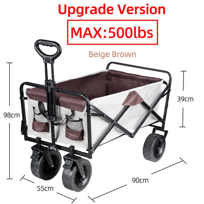 Large Weight Capacity Heavy Duty Wagon Cart Folding Wagon for Outdoor Garden Beach wagon Camping Equipment with Cup Holders