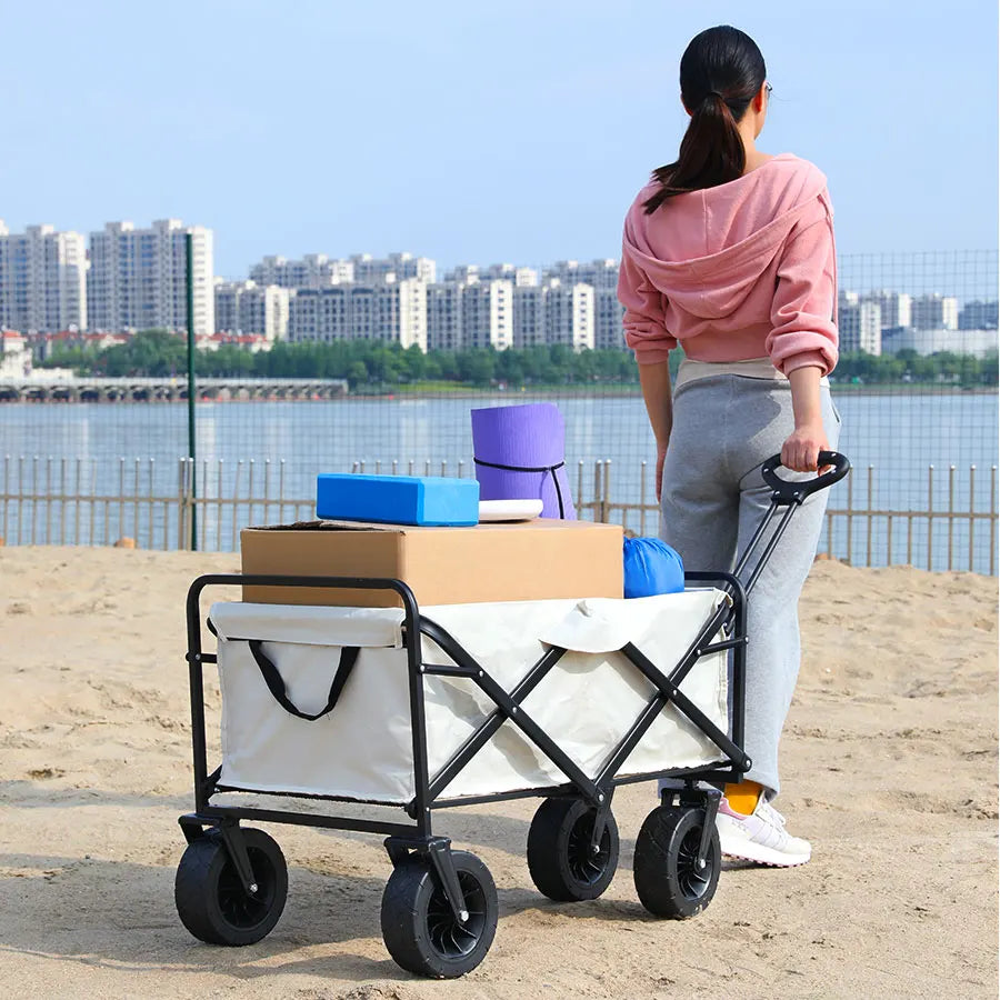 Large Weight Capacity Heavy Duty Wagon Cart Folding Wagon for Outdoor Garden Beach wagon Camping Equipment with Cup Holders