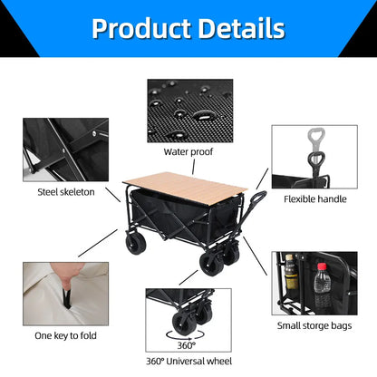 Large Weight Capacity Heavy Duty Wagon Cart Folding Wagon for Outdoor Garden Beach wagon Camping Equipment with Cup Holders