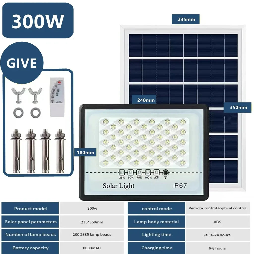 Super bright solar light LED solar floodlight 100w 200w 300w 400w IP67 high waterproof outdoor floodlight LED courtyard light