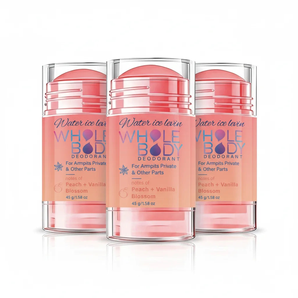 Water Ice Levin Whole Body Deodorant Stick Armpits Private Areas. Peach Vanilla Scent. Fresh Moisturizing. Long Lasting. 45g.