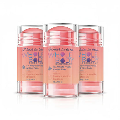 Water Ice Levin Whole Body Deodorant Stick Armpits Private Areas. Peach Vanilla Scent. Fresh Moisturizing. Long Lasting. 45g.