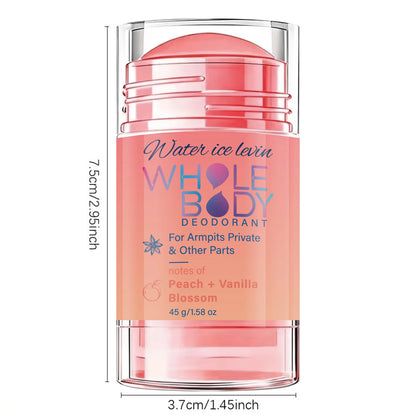 Water Ice Levin Whole Body Deodorant Stick Armpits Private Areas. Peach Vanilla Scent. Fresh Moisturizing. Long Lasting. 45g.
