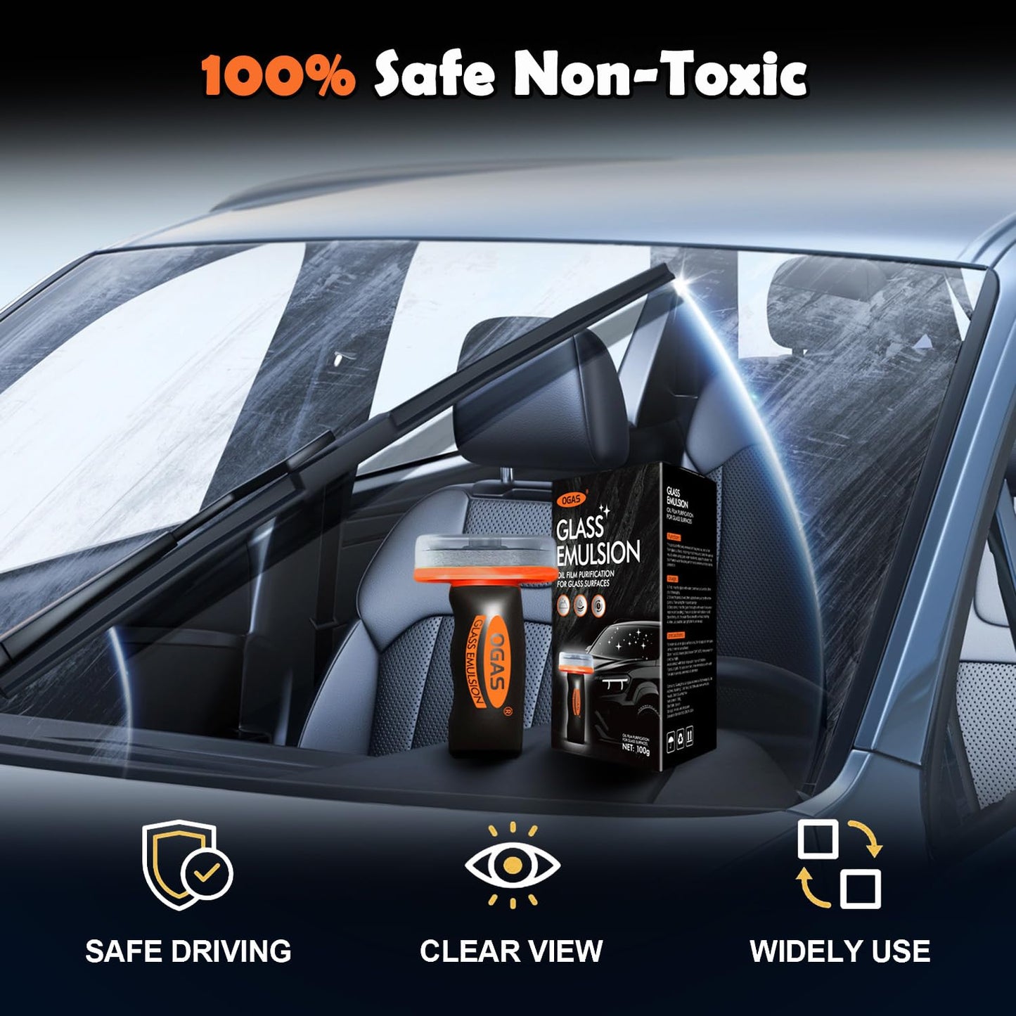 2-in-1 Car Glass Oil Film Remover & Integrated Cleaning Brush