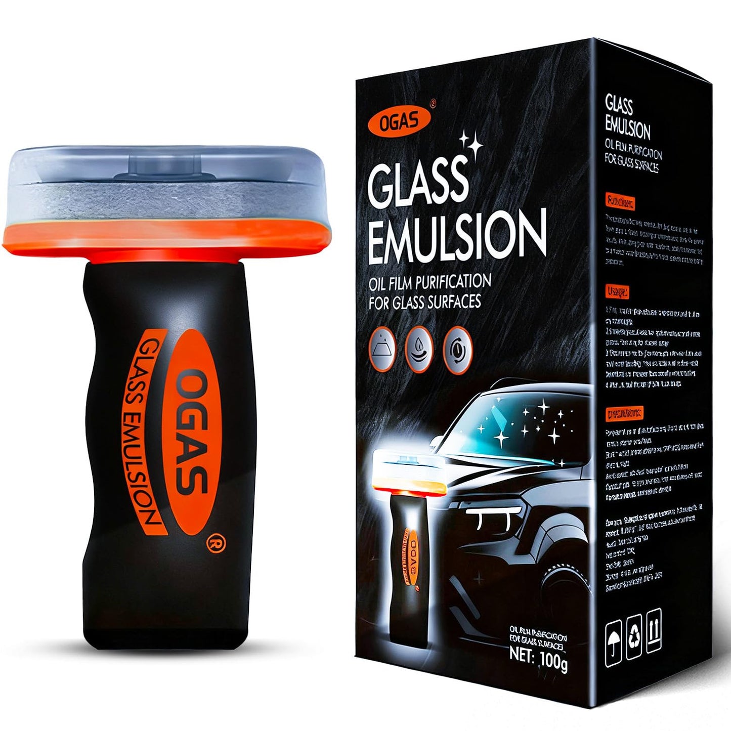 2-in-1 Car Glass Oil Film Remover & Integrated Cleaning Brush