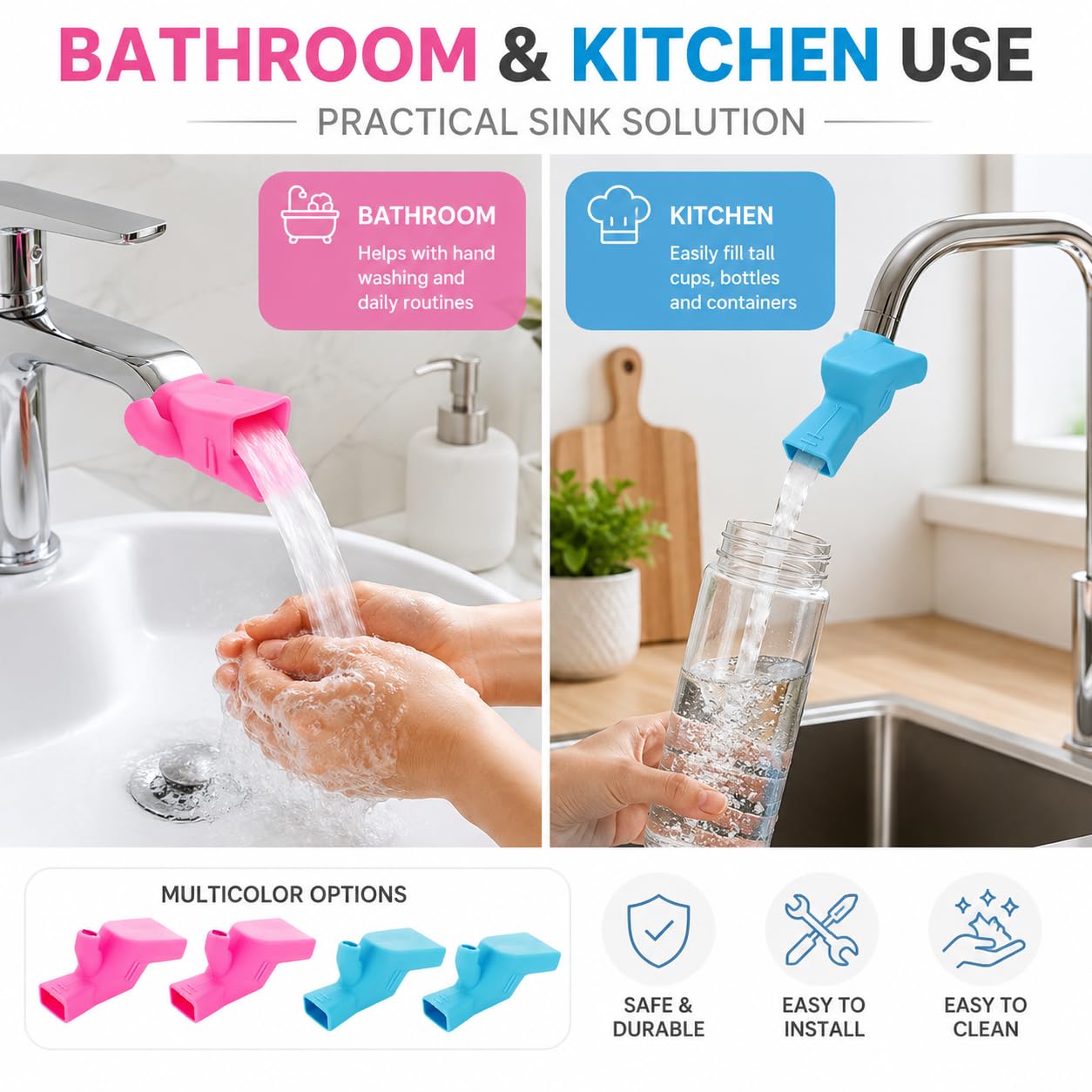 8-Piece Silicone Faucet Extender Set for Bathroom & Kitchen Sinks