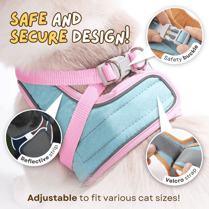Escape-Proof Reflective Cat Harness and Leash Set