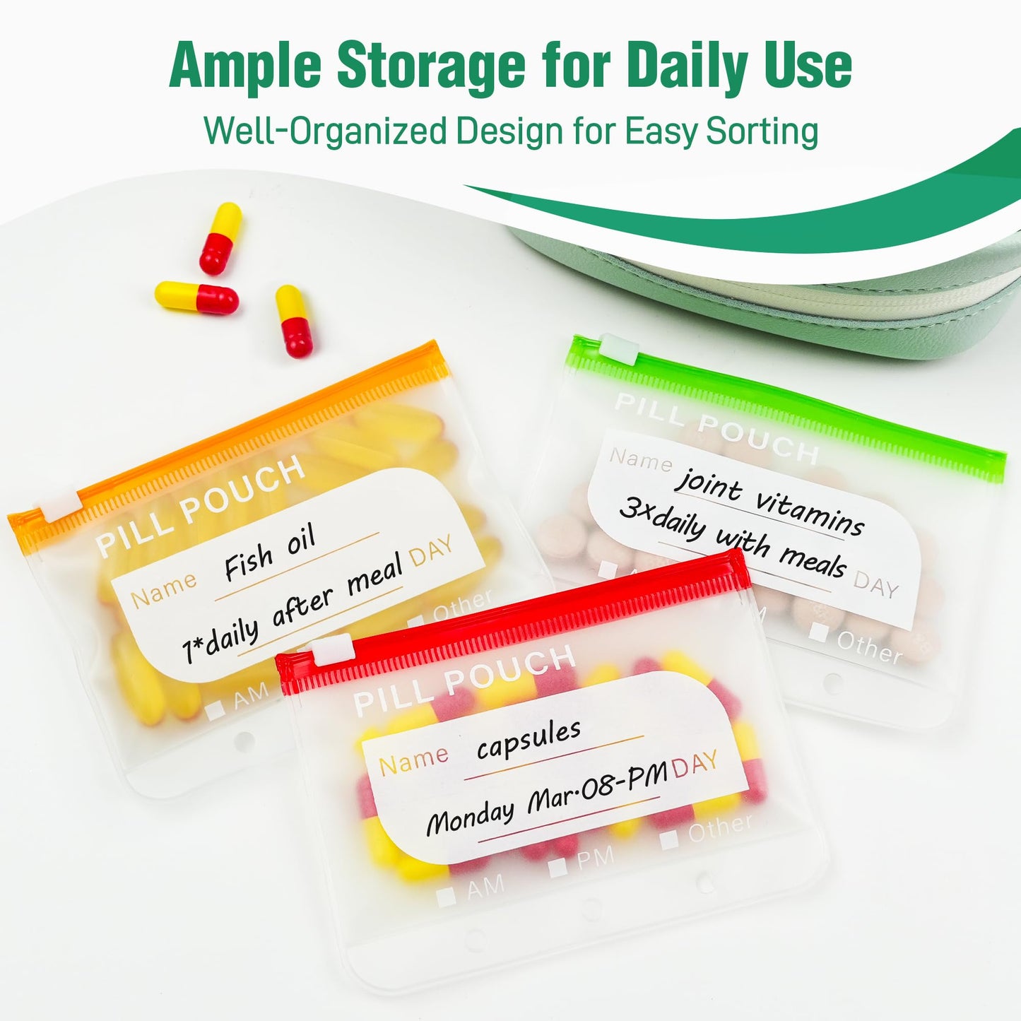 Reusable A8 Pill Pouch Set & Travel Organizer