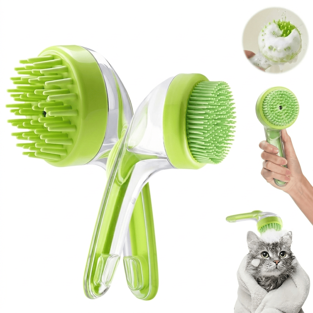 2-in-1 Pet Bath Brush with Shampoo Dispenser for Dogs and Cats