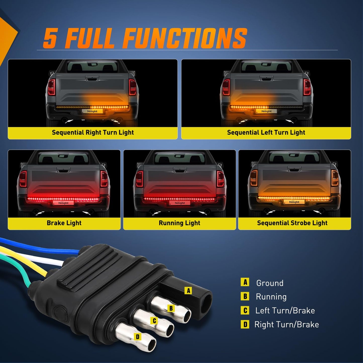 48" Triple Row LED Truck Tailgate Light Strip