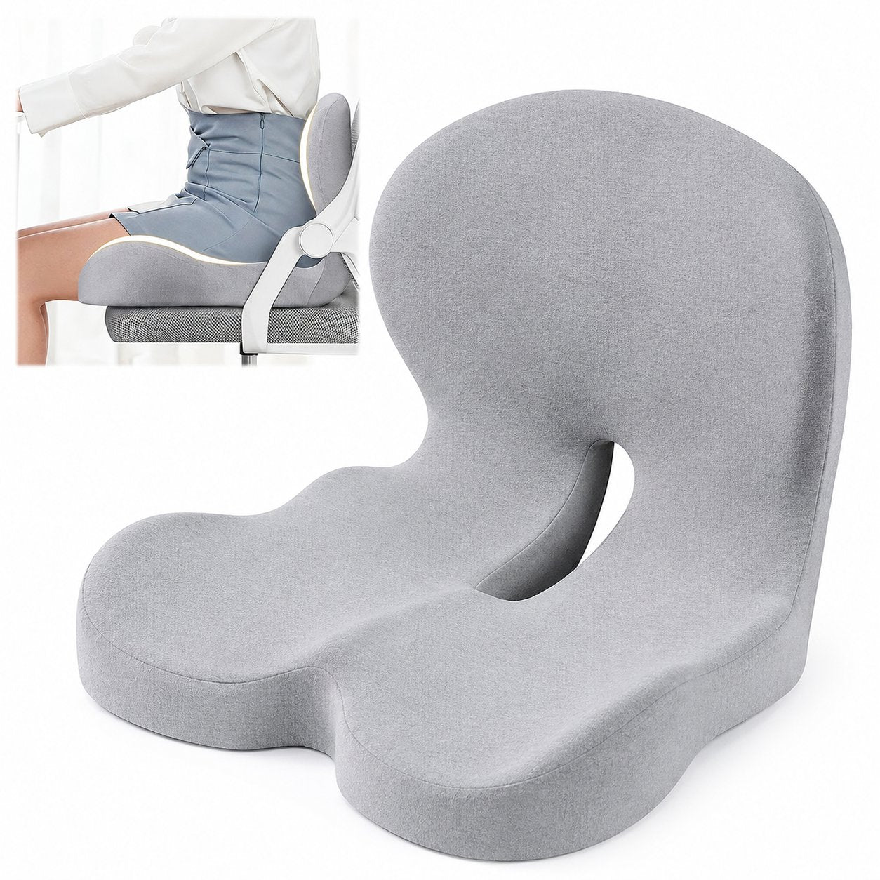 Ergonomic Orthopedic Memory Foam Seat Cushion with Lumbar Support