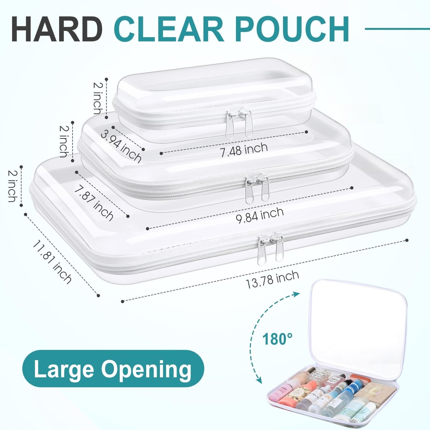 3-Piece Clear Hard PET Zipper Storage Cases