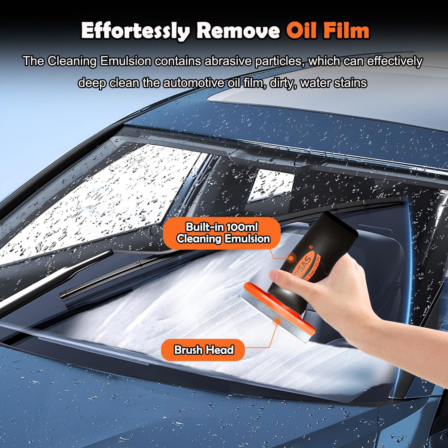2-in-1 Car Glass Oil Film Remover & Integrated Cleaning Brush