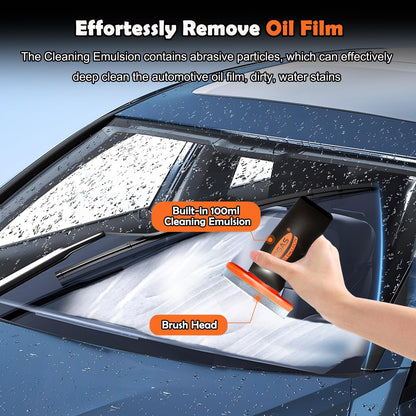 2-in-1 Car Glass Oil Film Remover & Integrated Cleaning Brush