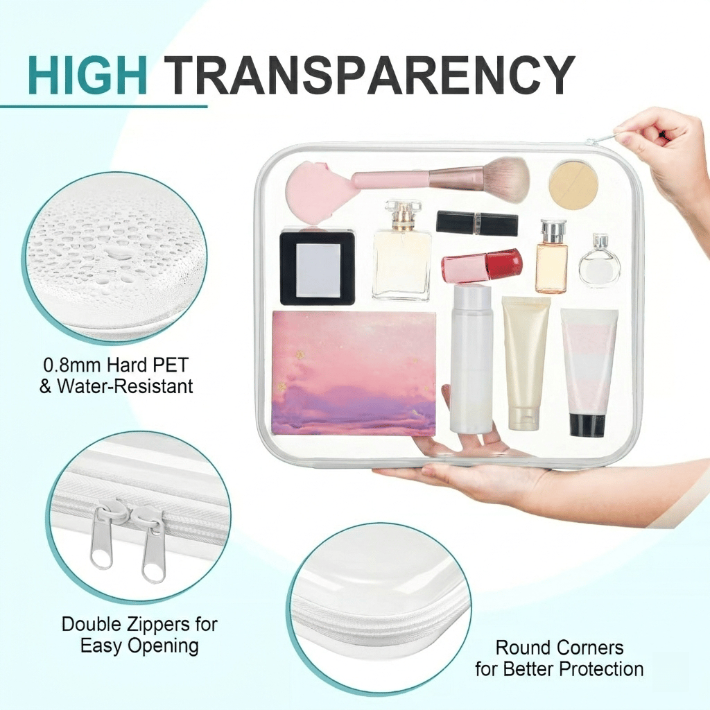 3-Piece Clear Hard PET Zipper Storage Cases